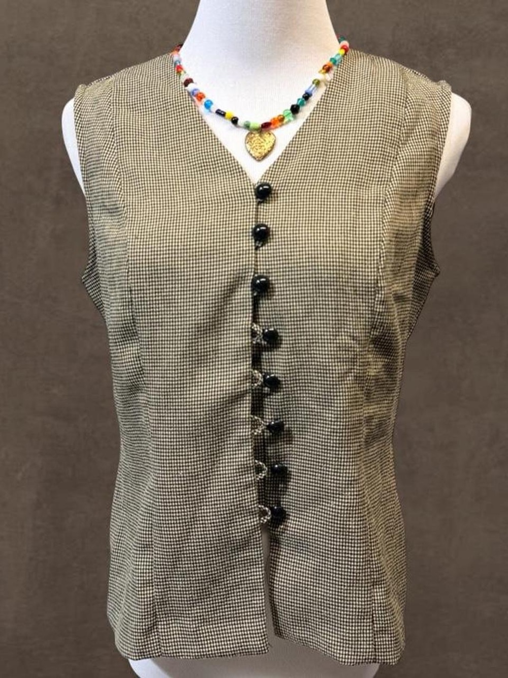 Gingham button up vest